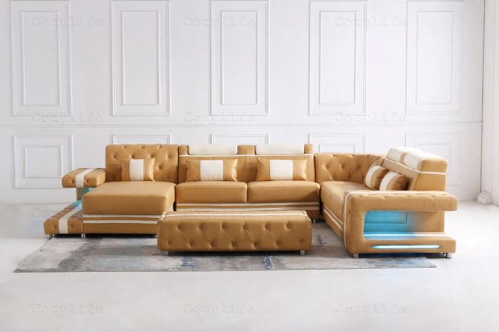 Yellow XL sectional sofa with led lights