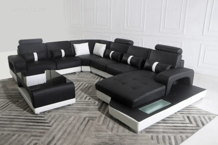 black leather sectional couch with led lights