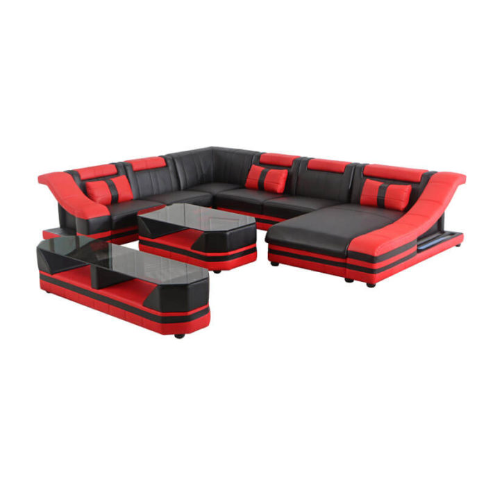 black & red leather modular chaise lounge