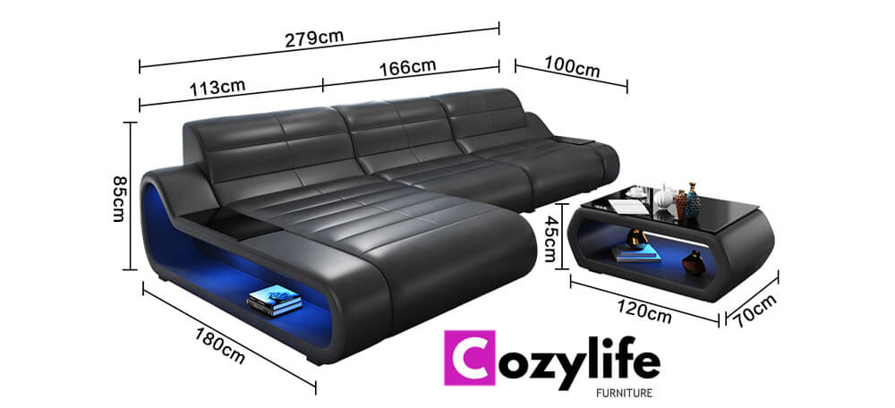 black sectional couch size