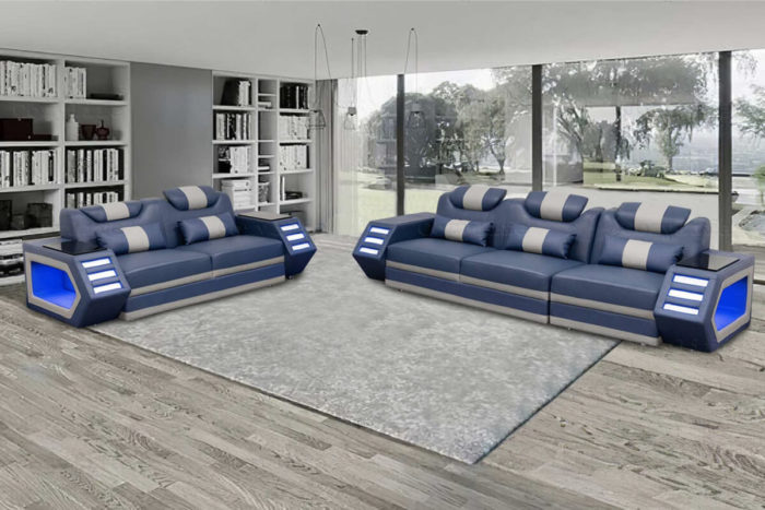 blue leather sofa set modern