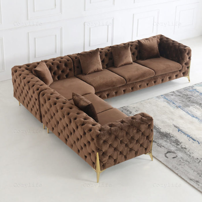 brown velvet sectional sofa from china factory