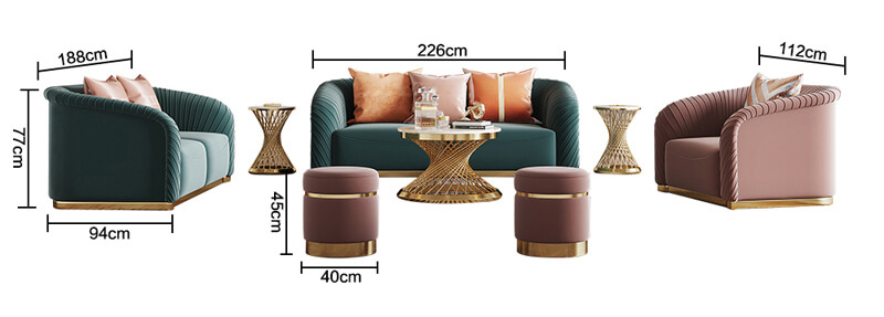 chrome leg sofa size