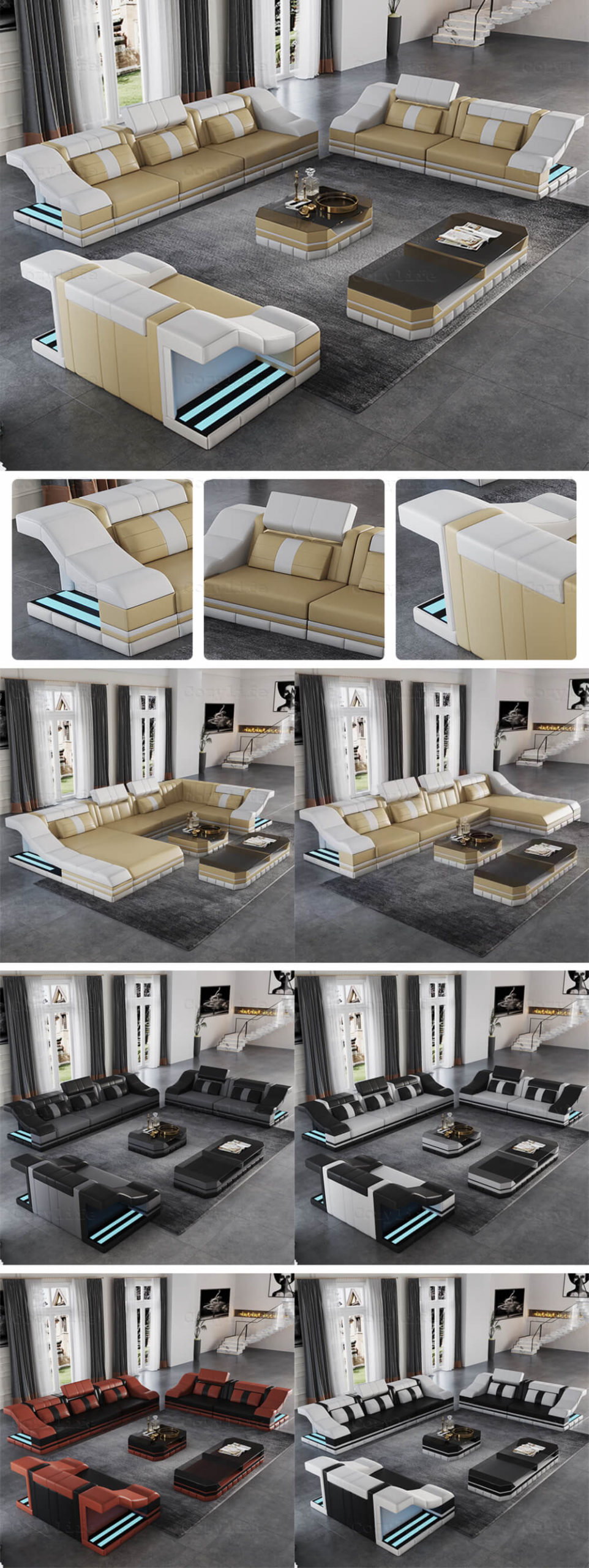 futuristic modern new couch set with led lights