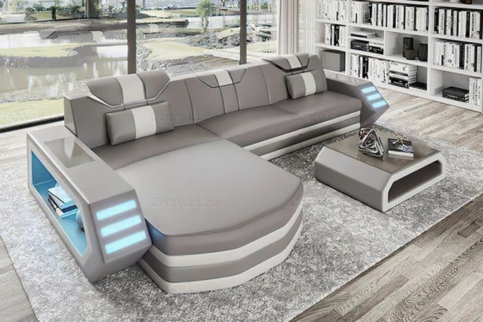 grey leather sectional with chaise