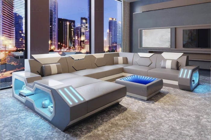 large corner sofa with led coffee table