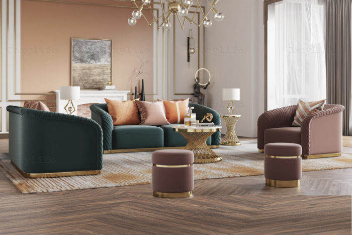 luxury chrome sofa with ottoman