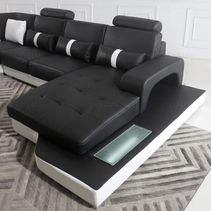 modern black leather sectional with chaise