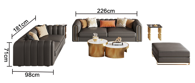 modern channel sofa size