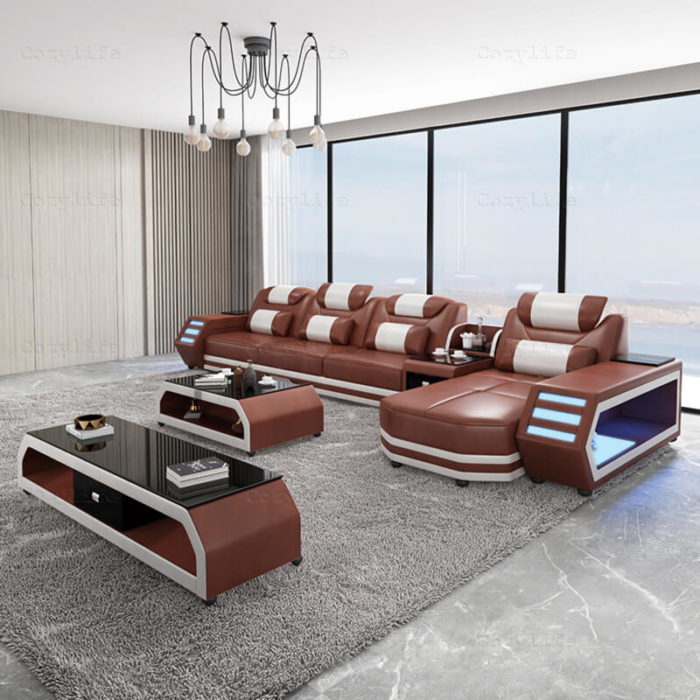 modern leather sectional with smart led lights from china