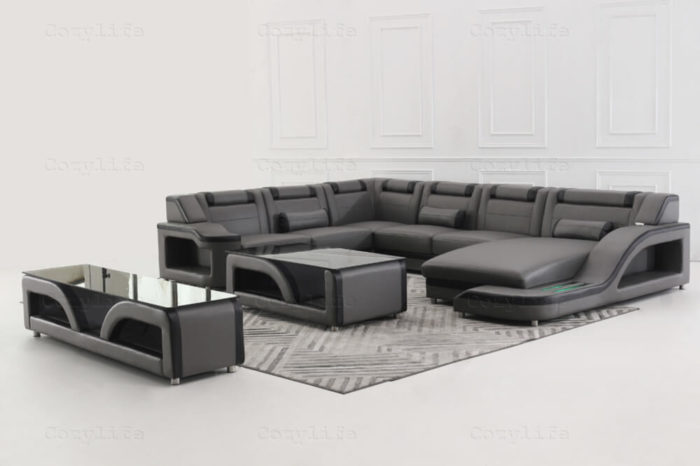 modern luxury sectional with coffee tables