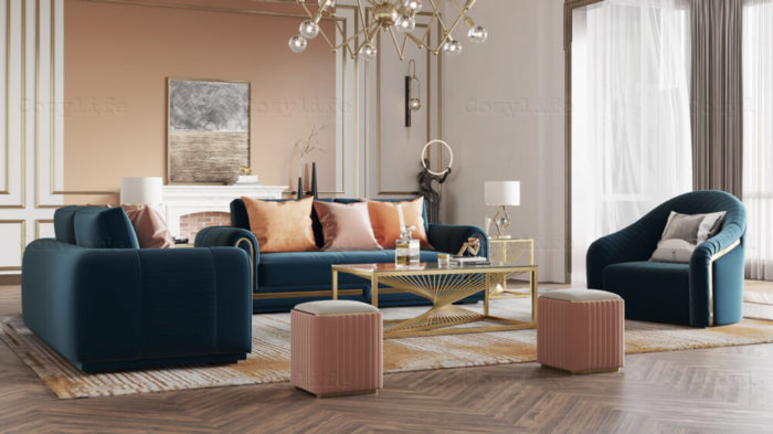 modern luxury sofa with two ottomans