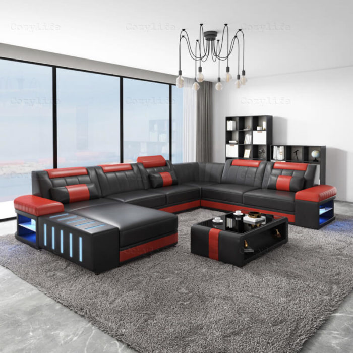 modern sectional couch with coffee table