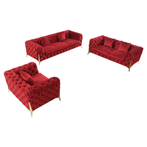 red tufted sofa set