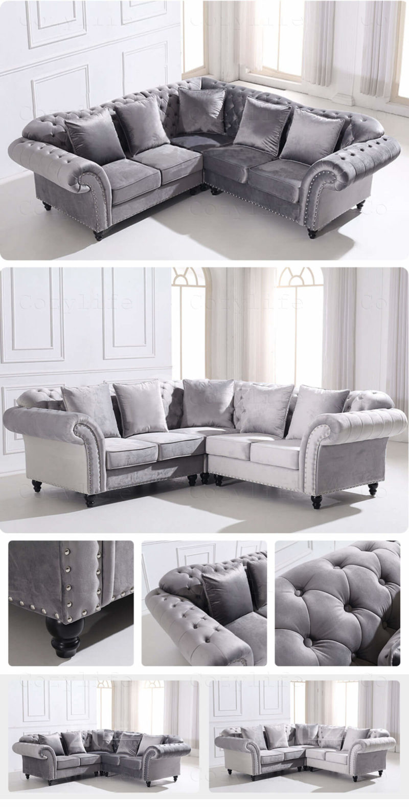 velvet corner sofa detail