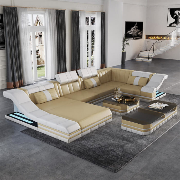 yellow leather modular corner sofa