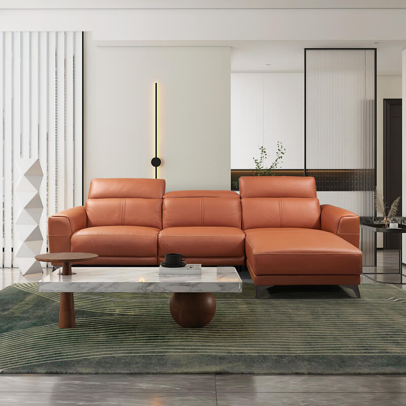 Reclining Sectional With Chaise | Brown Leather Recliner From China